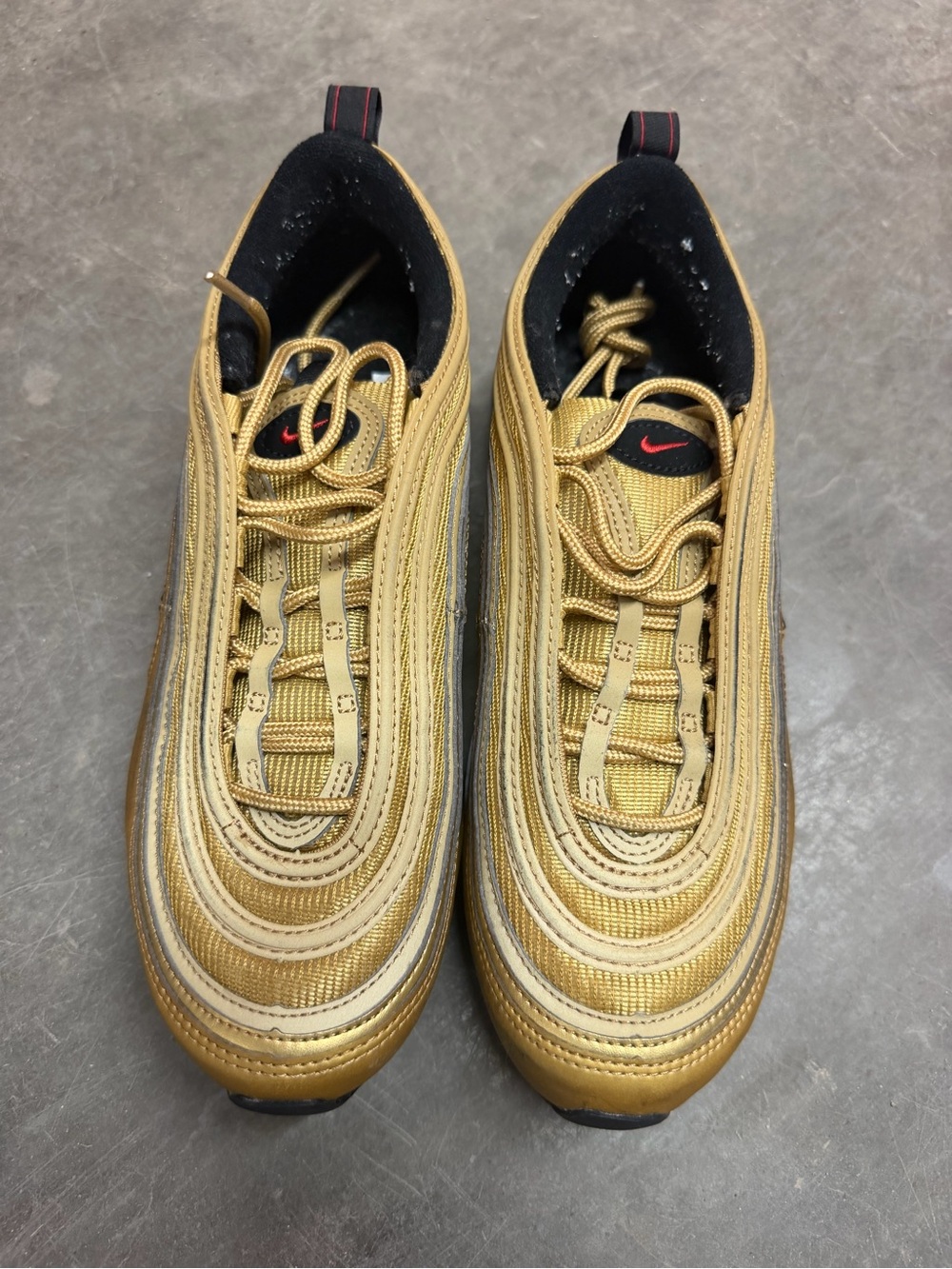 Nike Gold and Black Air Max 97 Sneakers with Red Accents